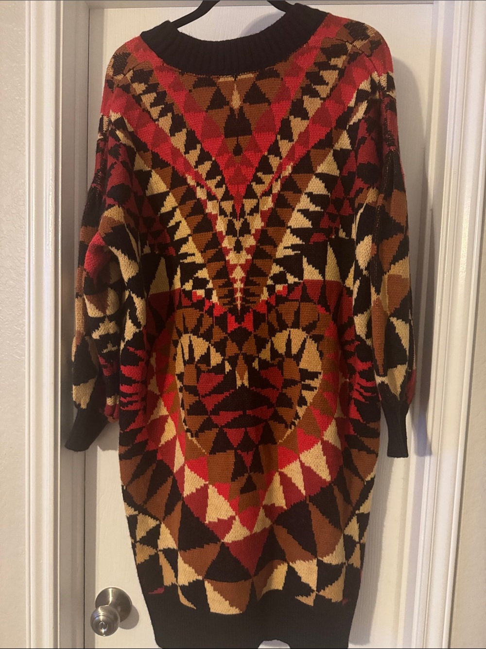 FARM RIO Geometric Heart Deco Knit Cardigan Sweater - Red/Black/Cream - Picture 7 of 7